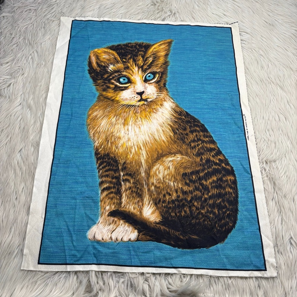 Vintage‎ Wesco-Reltex Kitty Cat Fabric Panel Needle Craft Tapestry 19.5" x 28"